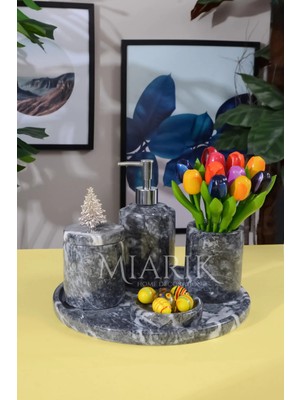 Miarik Design Dekoratif Mermer 5 Li Banyo Seti Takımı