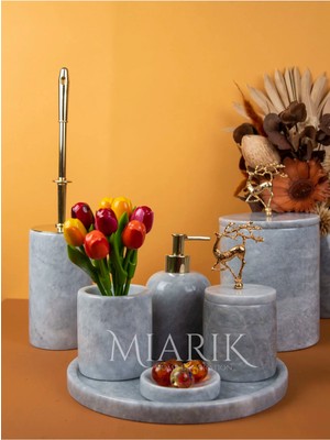 Miarik Design Dekoratif Mermer Gold Ucan Geyık Detaylı 7 Li Banyo Seti Takımı