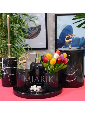 Miarik Design Dekoratif Mermer Gold Ucan Geyık Detaylı 7 Li Banyo Seti Takımı