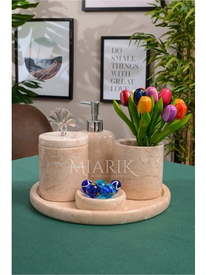 Miarik Design Dekoratif Mermer Yaprak Detaylı 5 Li Banyo Seti Takımı