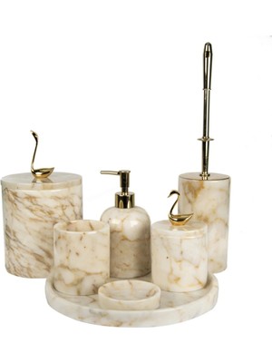 Miarik Design Rolin Afyon Şekeri Mermer Banyo Seti 7li - Gold Kuğu