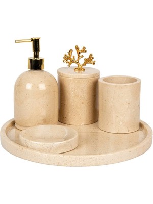 Miarik Design Rolin Gold Mercan 5li Banyo Seti Bej