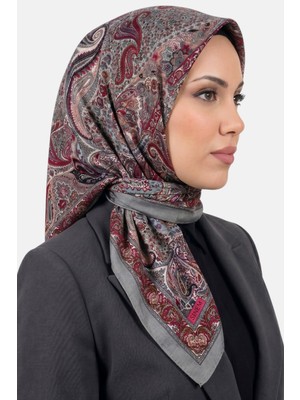 Hadiora Kadın Bordo Gri Etnik Desen Dikişli Yazma