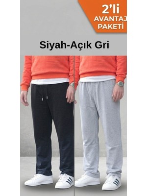 Osyday Erkek 2’li Paket Yazlık Rahat Kalıp Eşofman Altı Siyah ve Açık Gri