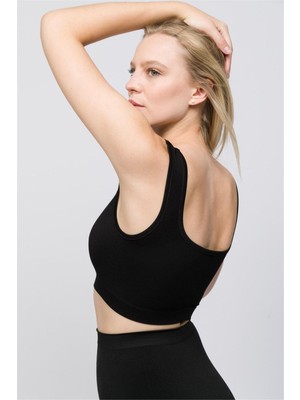 Obje Kadın Siyah Fitilli Kısa Sporcu Crop