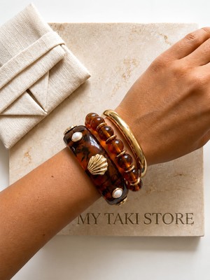 My Takı Store Deniz Kabuğu ve Inci Detaylı Kemik Bileklik 3 Lü Kombin