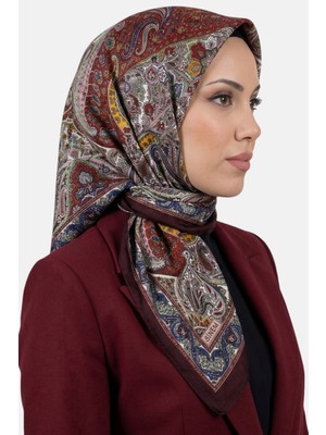 Hadiora Kadın Kahve Kırmızı Etnik Desen Dikişli Yazma