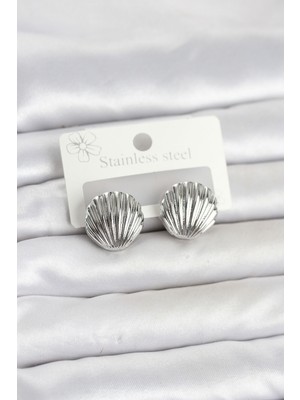 Pileli Store 316L Çelik Gümüş Renk Deniz Kabuğu Model Kadın Küpe