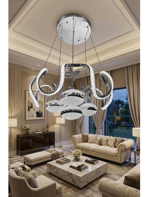 Reel Avize Badem Kristal Silikonlu Çift Yönlü 4 Top - 3 Renk Kumandalı LED Avize
