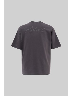 Machinist Clothing Erkek Slogan Nakışlı Double Face Oversize Tişört Antrasit