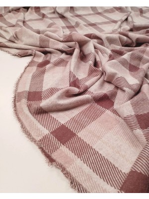 Kumaş Parça Pembe Bordo Ekru Ekoseli Jakarlı Interlok Kumaş Esnek Yumuşacık Hırkalık & Kazaklık En: 140CM