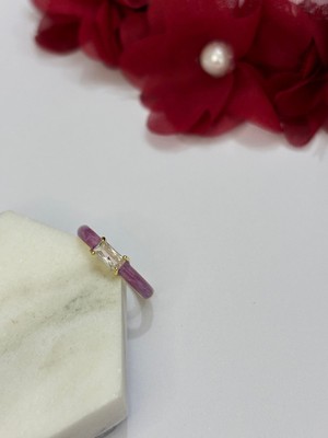 Ry Collections Mor Mineli Zirkon Taşlı Baget Detaylı Ayarlanabilir Çelik Yüzük