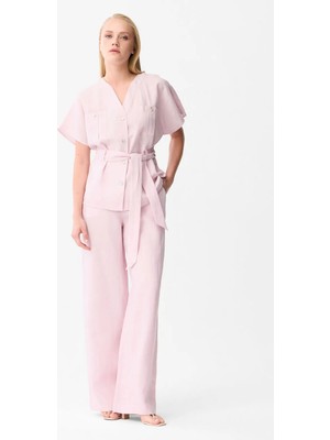 Love My Body Arka Beli Lastikli Keten Pantolon Pudra 153L7821026