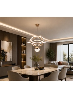 Gusto Lighting Serena Modern LED Sarkıt Avize Gold ,3 Renk Yanabilen Modern Avize,salon LED Avize