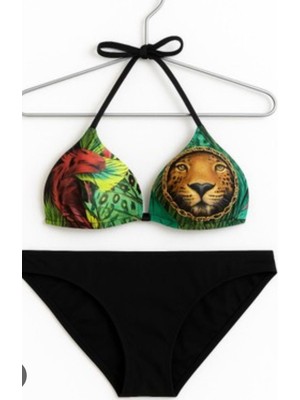 Ay Kids Leopar Desenli Üçgen Bikini Takımı – Siyah Alt 1228-45-