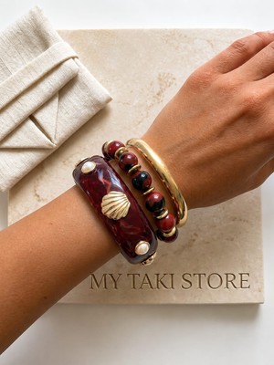 My Takı Store Deniz Kabuğu ve Inci Detaylı Kemik Bileklik 3 Lü Kombin