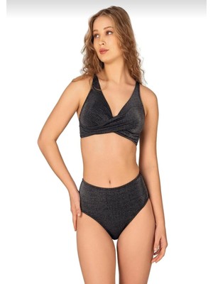 Ay Kids Kadın Siyah Simli Yüksek Bel Bikini Takımı 22301-
