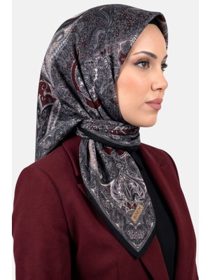Hadiora Kadın Siyah Gri Etnik Desen Dikişli Yazma