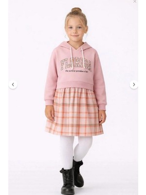Ay Kids Kız Çocuk Sweatshirt Görünümlü Ekose Desenli Elbise-1710-P-