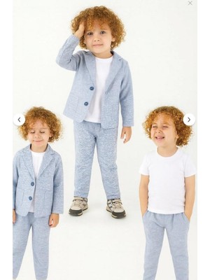 Ay Kids Erkek Çocuk Keten 3'lü Tişörtlü Ceketli Takım 2854-M