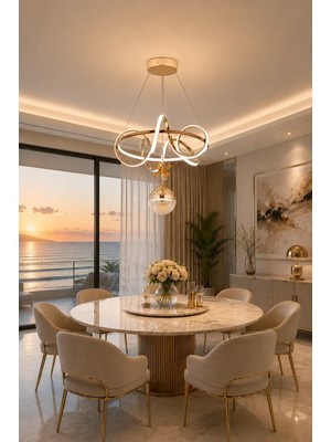 Gusto Lighting Deniz Tek Toplu Modern Sarkıt Avize ,gold Sarkıt Power LED Avize, 3 Renk Yanabilen LED Avize,