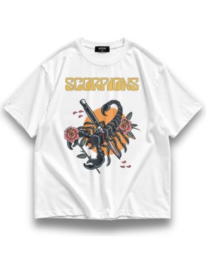 Fuddy Moda  Oversize Scorpions Baskılı Tişört, Rock Metal Temalı T-Shirt