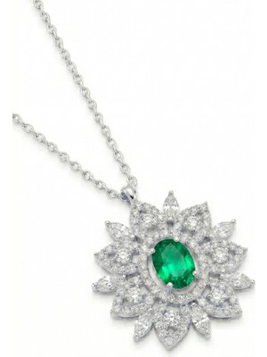 Parmas Design Asalet Çiçeği Zümrüt Lotus 925 Ayar Gümüş Kadın Hediye Kolye 01734