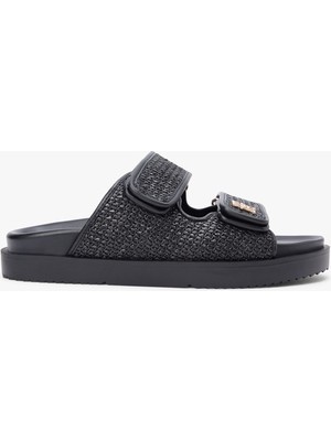Tommy Hilfiger Double Strap Raffıa Sandal Kadın Siyah Terlik - FW0FW09122