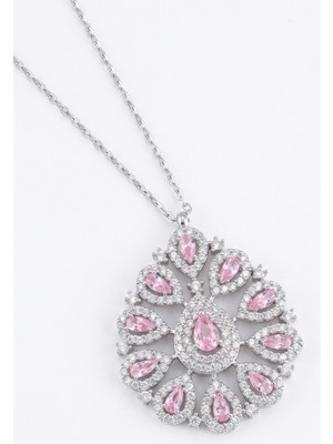 Parmas Design Kraliçe Asalet Damlası Pembe Taşlı 925 Ayar Gümüş Kadın Hediye Kolye 01738