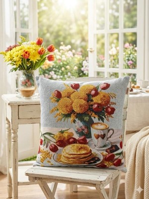 Believe BELİEVE PANKEK ŞÖLENİ JAKARLI DOKUMA GOBLEN DEKORATİF KIRLENT 45*45