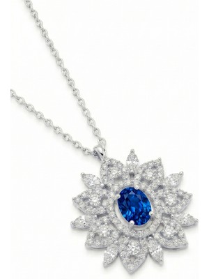 Parmas Design Asalet Çiçeği Safir Lotus 925 Ayar Gümüş Kadın Hediye Kolye 01733