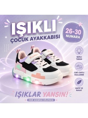 Promax Çocuk Işıklı Cırtlı Patik Spor Ayakkabısı 26-30 Siyah Pembe