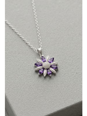 Parmas Design Lotus Çiçeği Ametist 925 Ayar Gümüş Kadın Minimal Kolye 01533