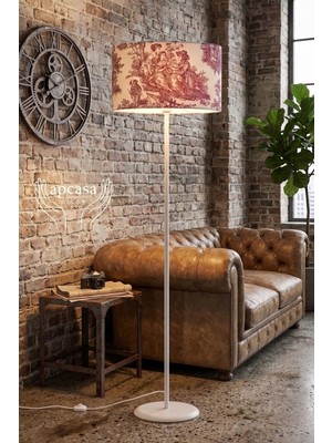 Apcasa Decor Metal Beyaz Ayak Toile De Jouy Vintage Lambader Kırmızı Başlık