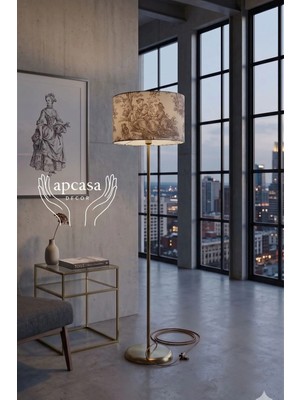 Apcasa Decor Metal Eskitme Gold Ayak Toile De Jouy Vintage Lambader Kahverengi Başlık