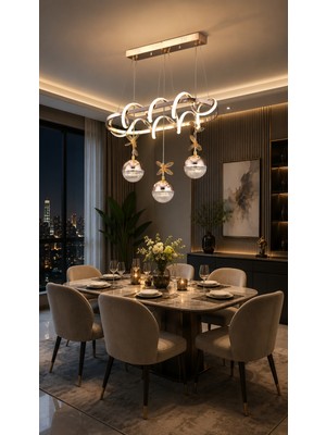 Gusto Lighting Deniz Elips 3 Toplu Modern Sarkıt Avize ,gold Sarkıt Power LED Avize, 3 Renk Yanabilen LED Avize,