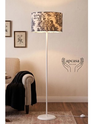 Apcasa Decor Metal Beyaz Ayak Toile De Jouy Vintage Lambader Siyah Başlık