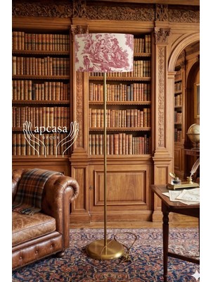 Apcasa Decor Metal Eskitme Gold Ayak Toile De Jouy Vintage Lambader Kırmızı Başlık