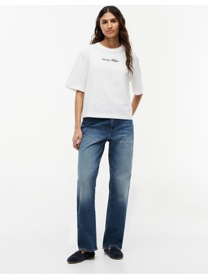 Tommy Hilfiger Classıc Scrıpt Trapeze Tee Kadın Beyaz T-Shirt - WW0WW50948