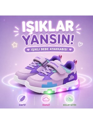 Promax Kız Çocuk Işıklı Cırtlı Bebe Spor Ayakkabısı 22-25 Mor Lila