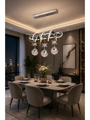 Gusto Lighting Deniz Elips 3 Toplu Modern Sarkıt Avize ,krom Sarkıt Power LED Avize, 3 Renk Yanabilen LED Avize,