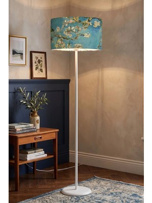 Apcasa Decor Van Gogh Badem Çiçekleri Desenli Metal Beyaz Ayaklı Lambader
