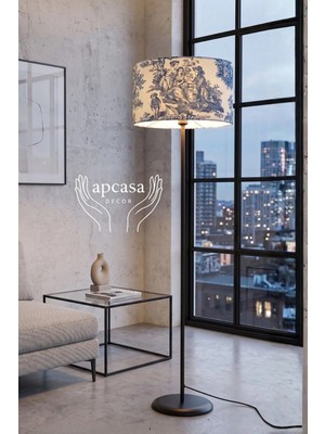 Apcasa Decor Metal Siyah Ayak Toile De Jouy Vintage Lambader Mavi Başlık