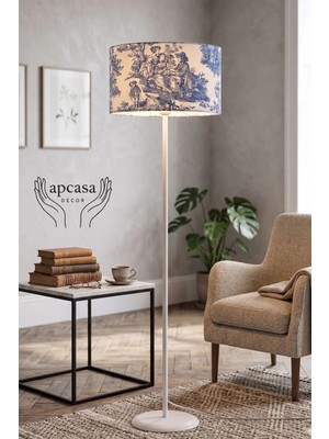 Apcasa Decor Metal Beyaz Ayak Toile De Jouy Vintage Lambader Mavi Başlık
