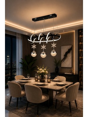 Gusto Lighting Deniz Elips 3 Toplu Modern Sarkıt Avize ,siyah Sarkıt Power LED Avize, 3 Renk Yanabilen LED Avize,