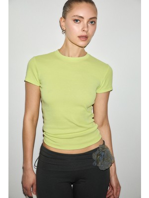 Grimelange Hopewell Kadın Yuvarlak Yaka Örme Slim Fit Yeşil T-Shirt