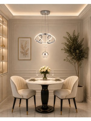 Gusto Lighting Nadya Tek Toplu Modern Sarkıt Avize ,krom Sarkıt Power LED Avize, 3 Renk Yanabilen LED Avize,