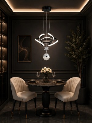 Gusto Lighting Nadya Tek Toplu Modern Sarkıt Avize ,siyah Sarkıt Power LED Avize, 3 Renk Yanabilen LED Avize,