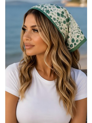 İmaj Butik Beyaz / Yeşil Çiçek Desenli Bandana