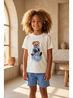 Katia & Bony Çocuk Gezgin Teddy Desenli Şortlu Pijama Takımı